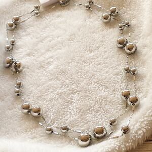 Coldwater Creek Long Chain Bauble Necklace Polished Silver Tone New